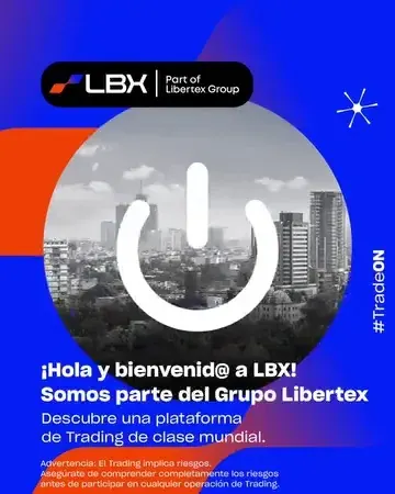 Pantalla de bienvenida de LBX como parte del Grupo Libertex para comenzar a usar la plataforma de trading