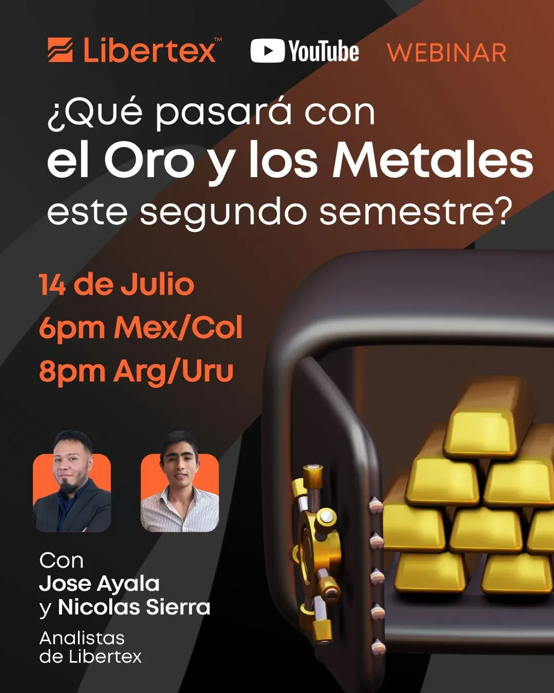 Póster de webinar de Libertex en YouTube sobre qué pasará con el oro y los metales en el segundo semestre Póster de webinar de Libertex en YouTube sobre qué pasará con el oro y los metales en el segundo semestre